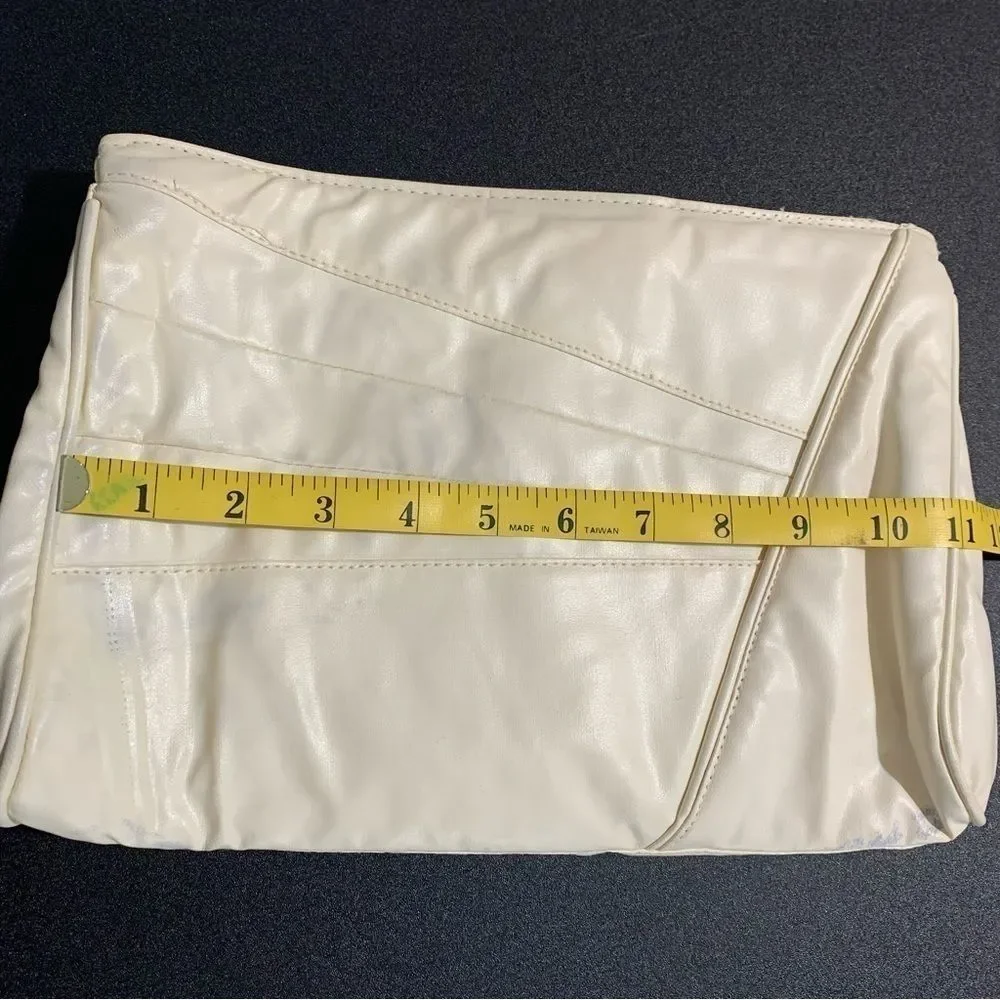 Vintage Purse White Cream Vegan Leather Clutch Shoulder Bag Special Occasion